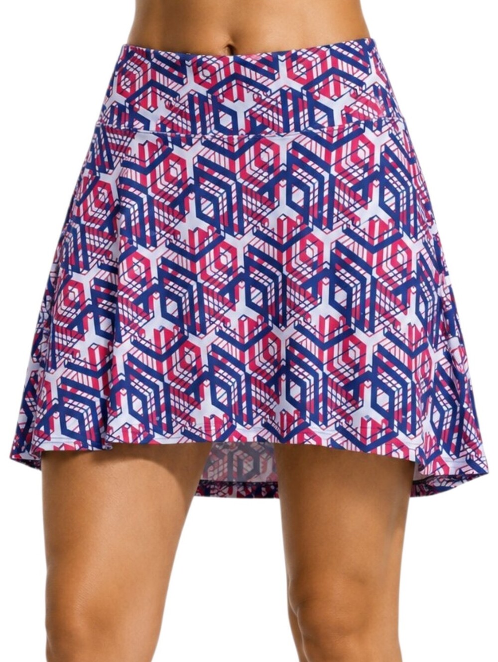 Xioker Hot Pink Blue Geometric Athletic Skort 2XL